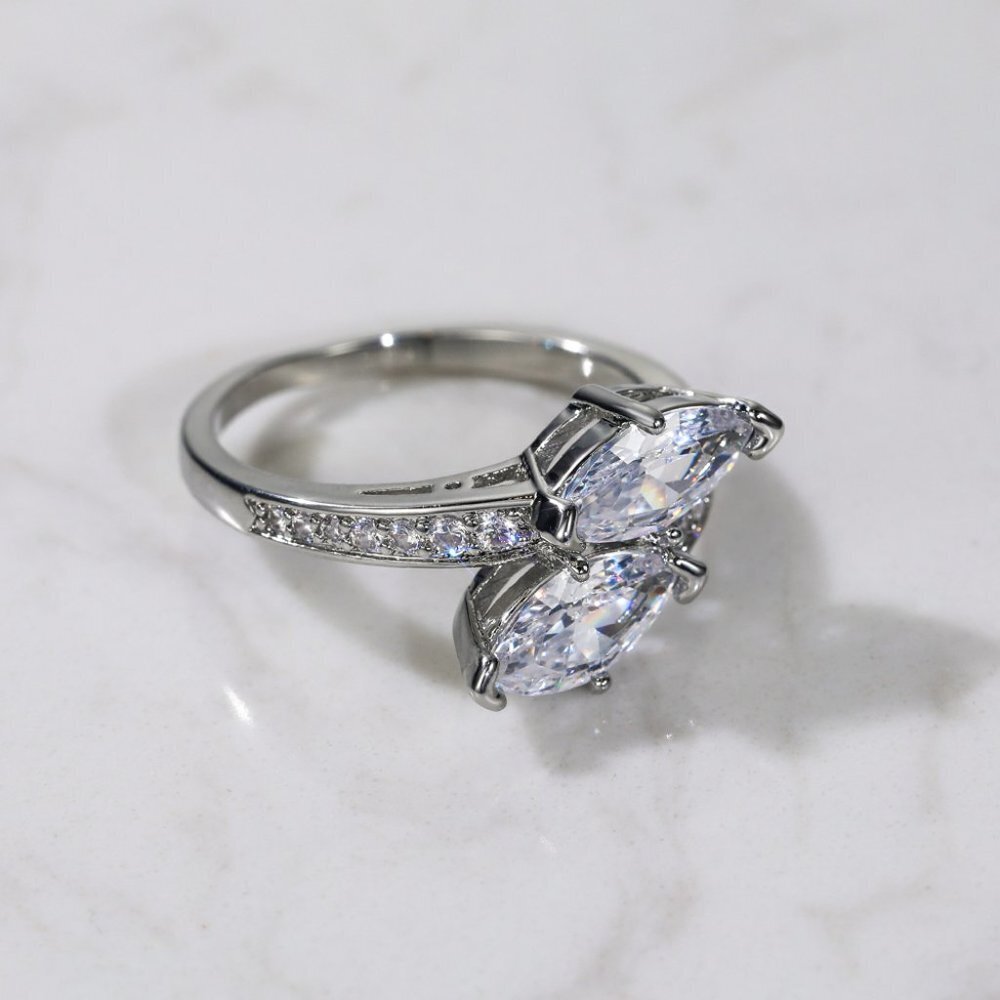 Marquise Double-CZ Bypass Ring in Silver - Picture 5 of 11